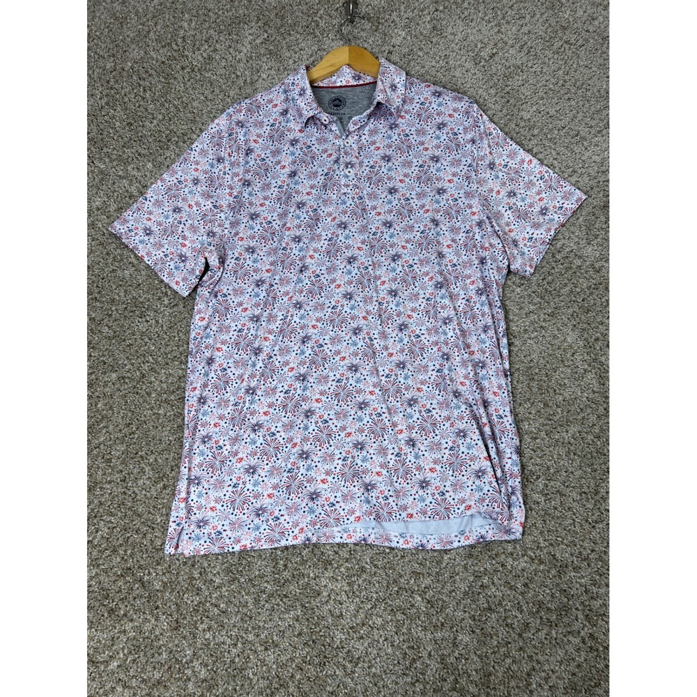 Flag & Anthem MadeFlex Mens Large Polo Shirt Fireworks Stars Red White Blue Golf